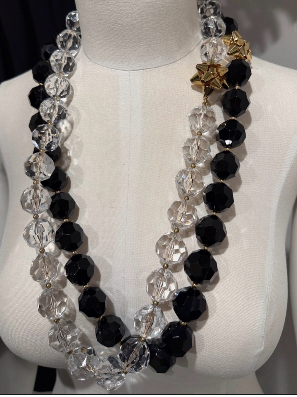 Kate Spade Elegant Black & Clear Faceted Bead Necklaces with Gold Accent bow
